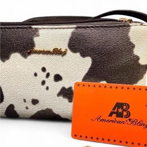 American Bling Black & White Cow Pattern Crossbody or Wristlet Purse